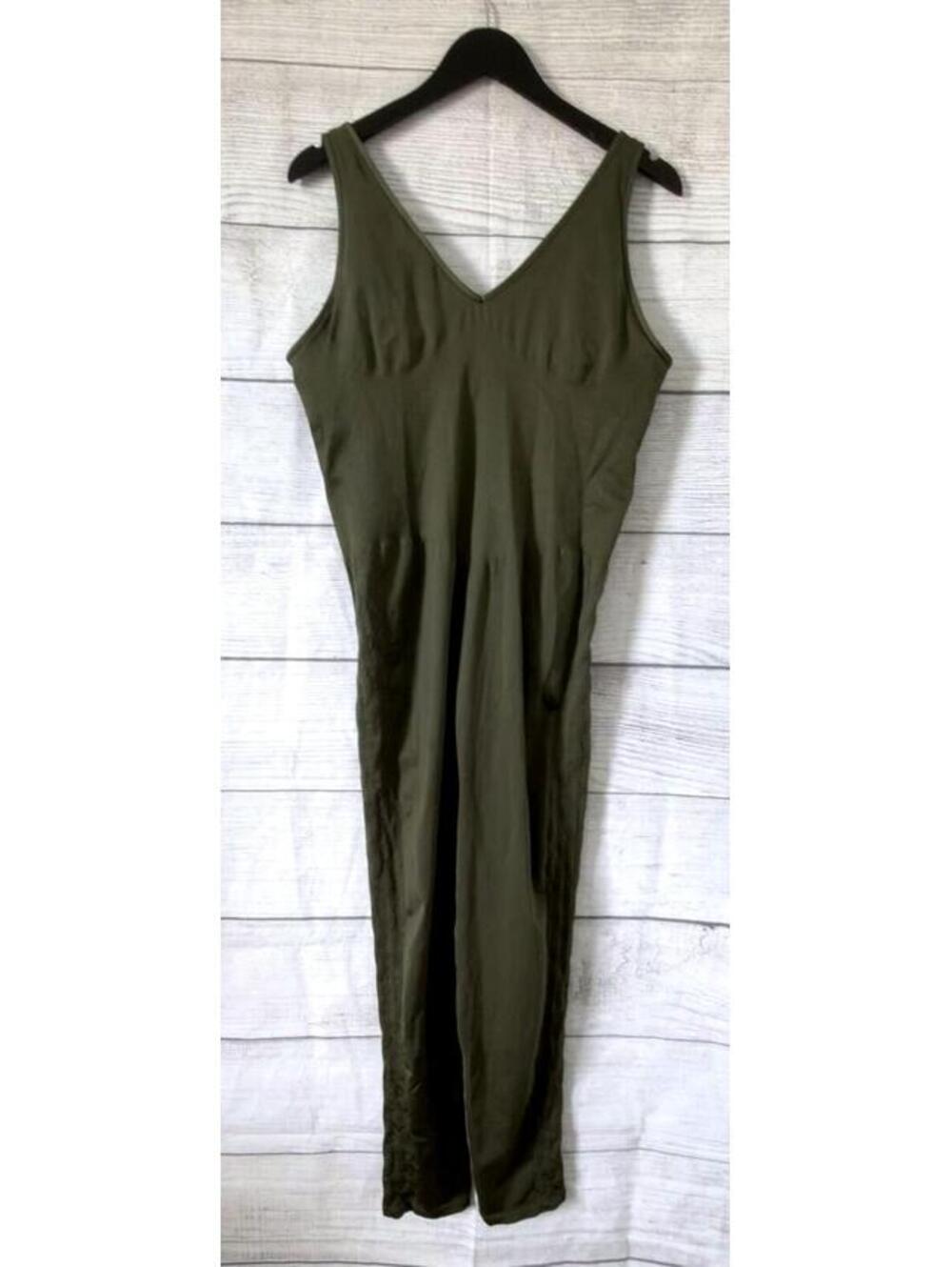 VS Pink Olive Green Satin Seamless Plunge Workout Onesie Women Size XXL